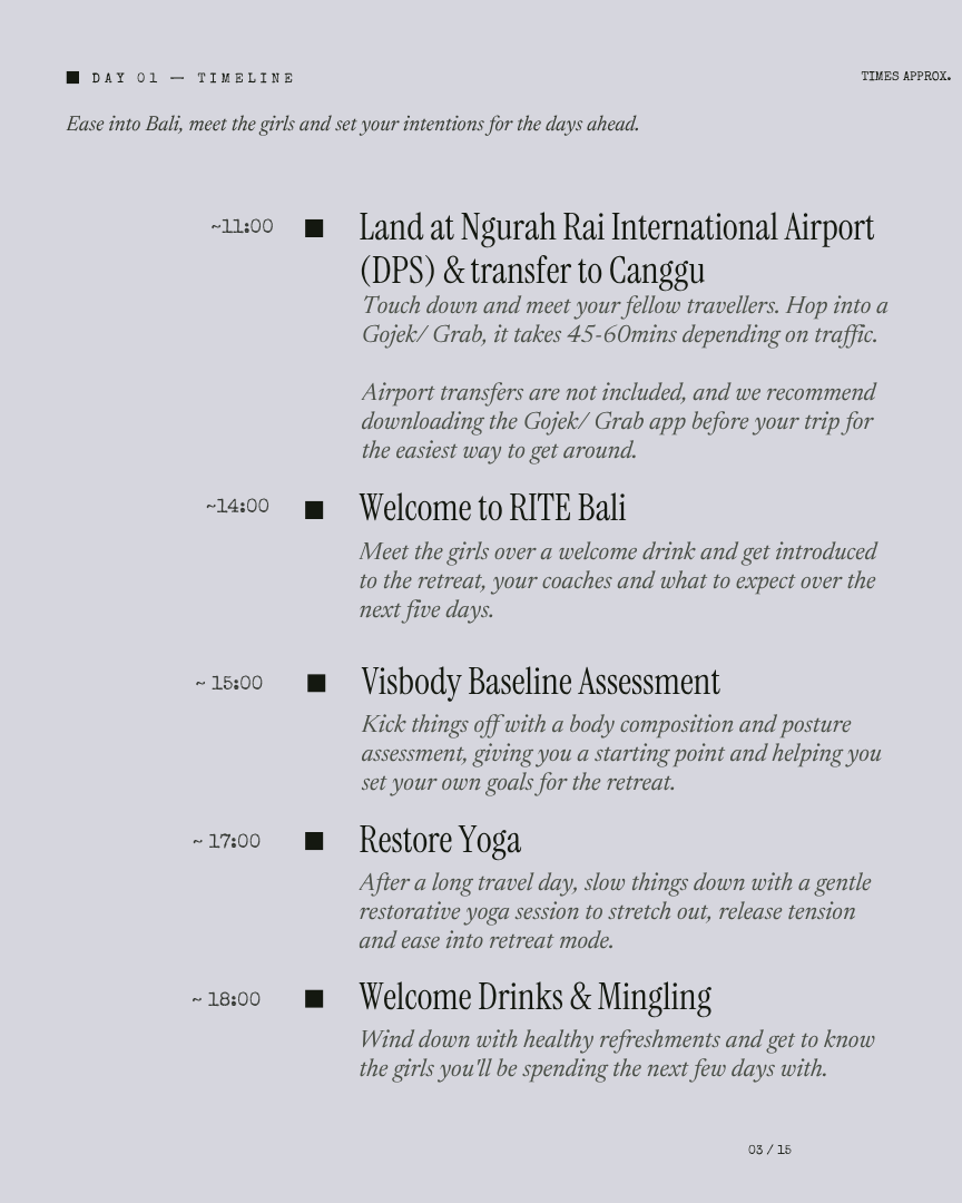 Bali Unlock: Built to Move itinerary page 2