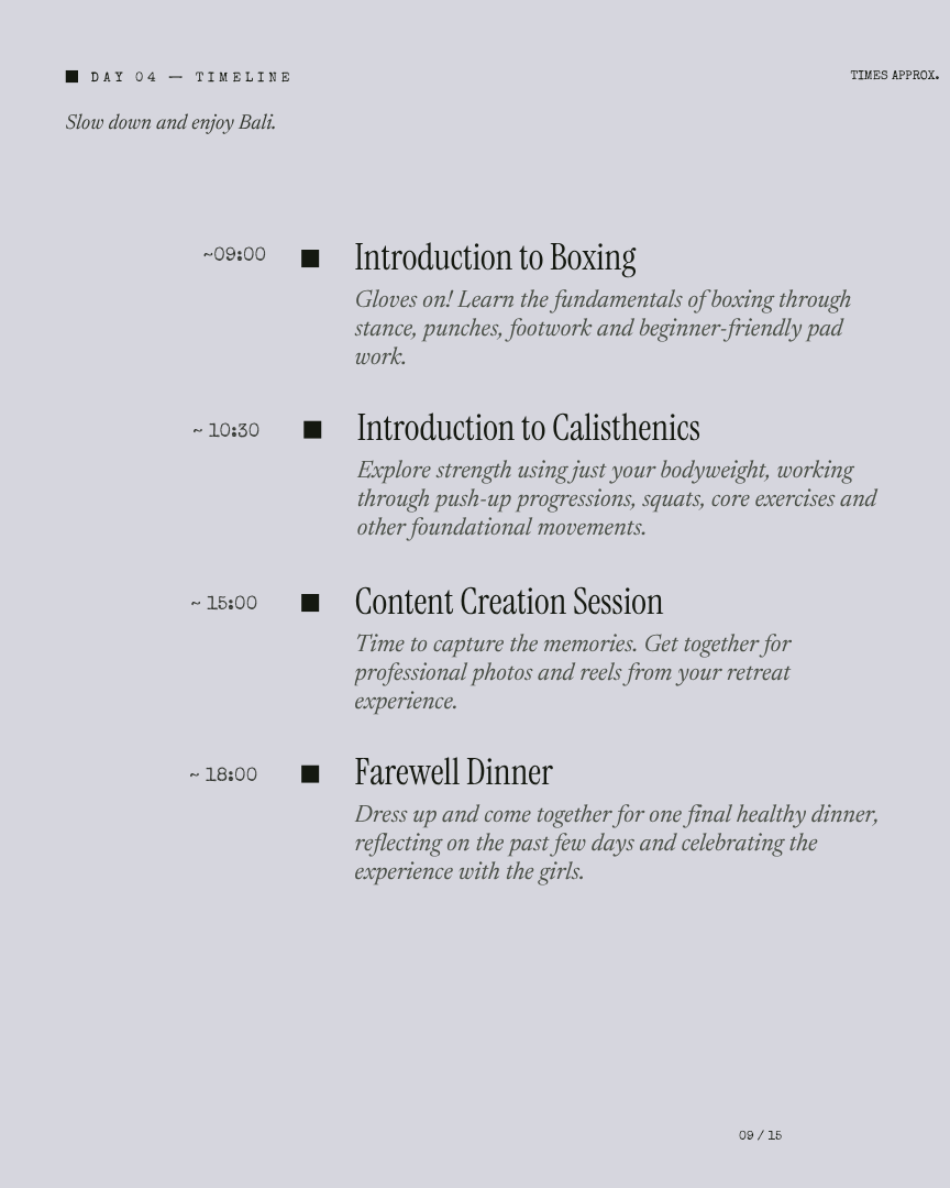 Bali Unlock: Built to Move itinerary page 8
