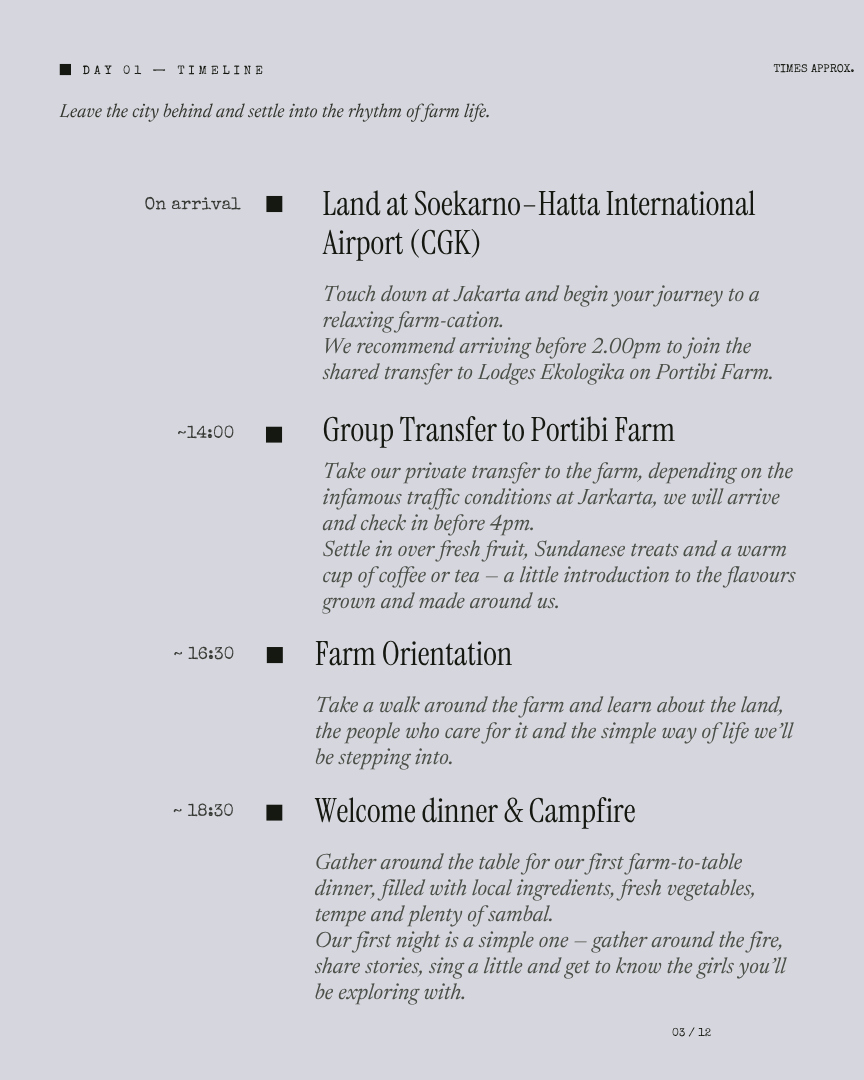 Farmcation Unwind: A Getaway from Jakarta itinerary page 2