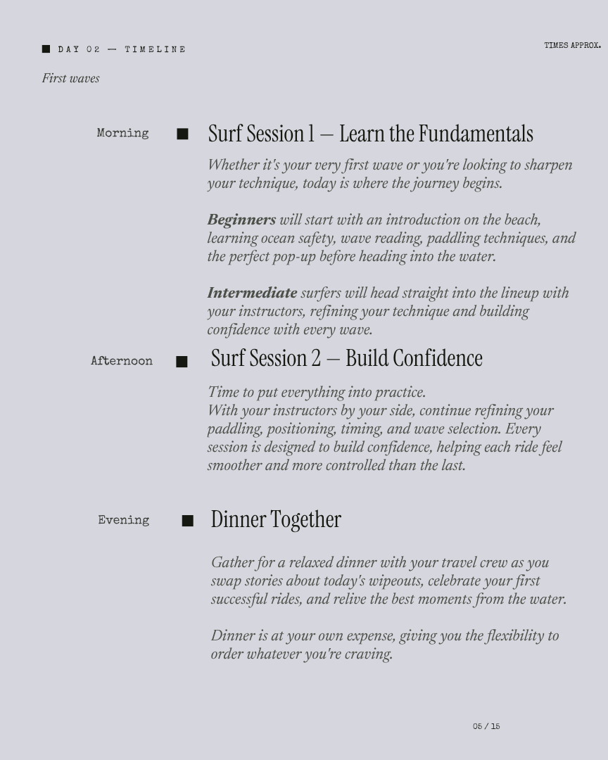 Bali Unlock: Surf Camp itinerary page 4
