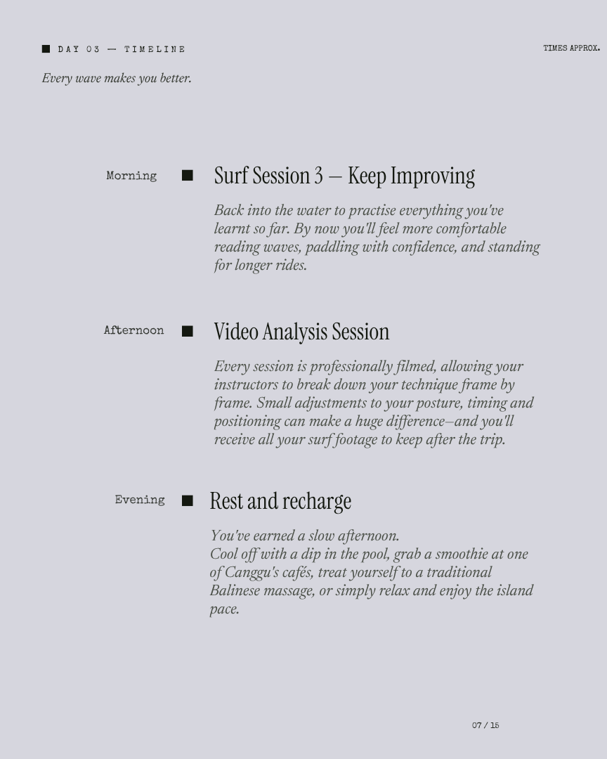 Bali Unlock: Surf Camp itinerary page 6