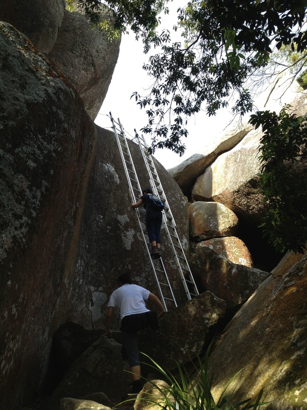 Stairs up the rocks right before the summit