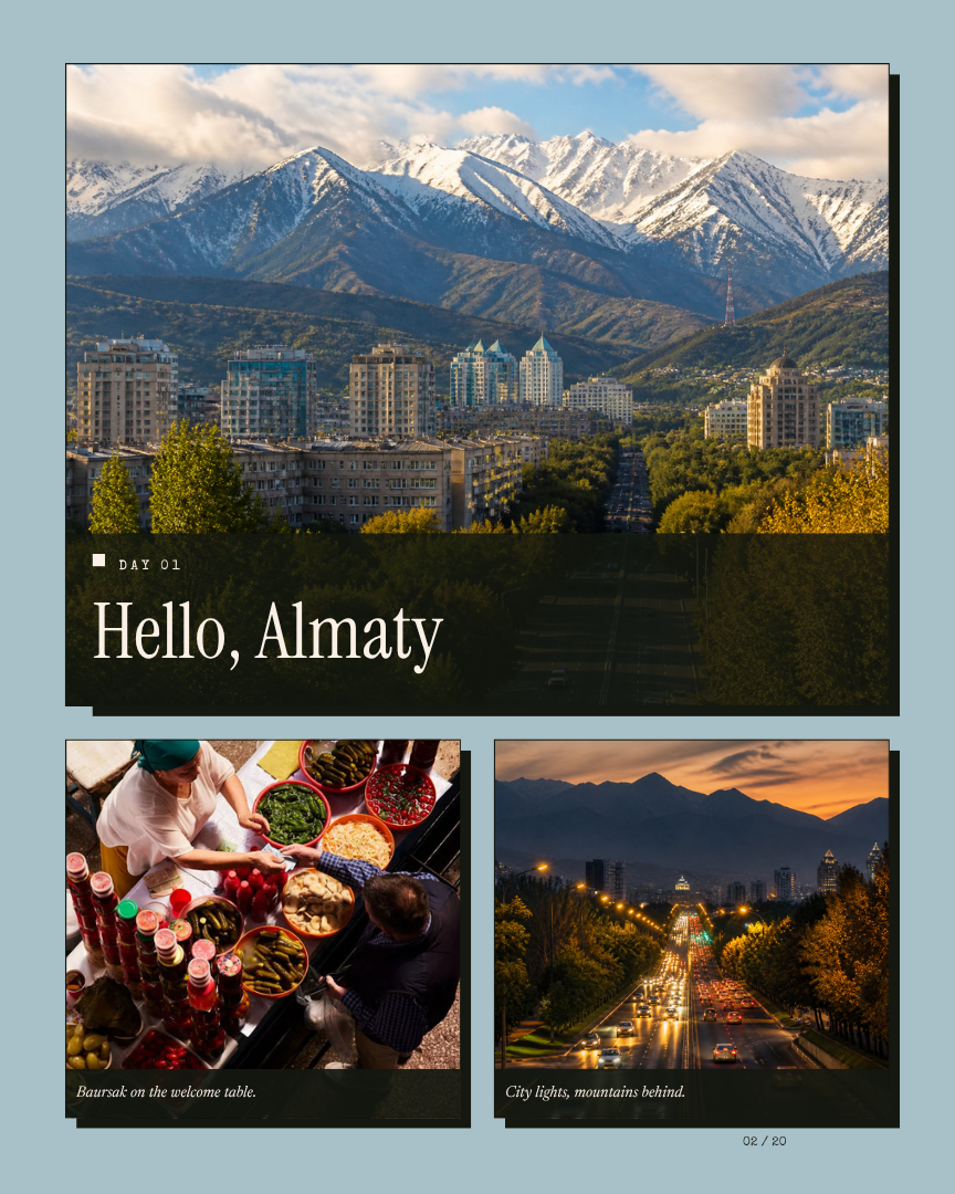 Kazakhstan Unseen: Canyons, Steppe & Alpine Lakes itinerary page 1