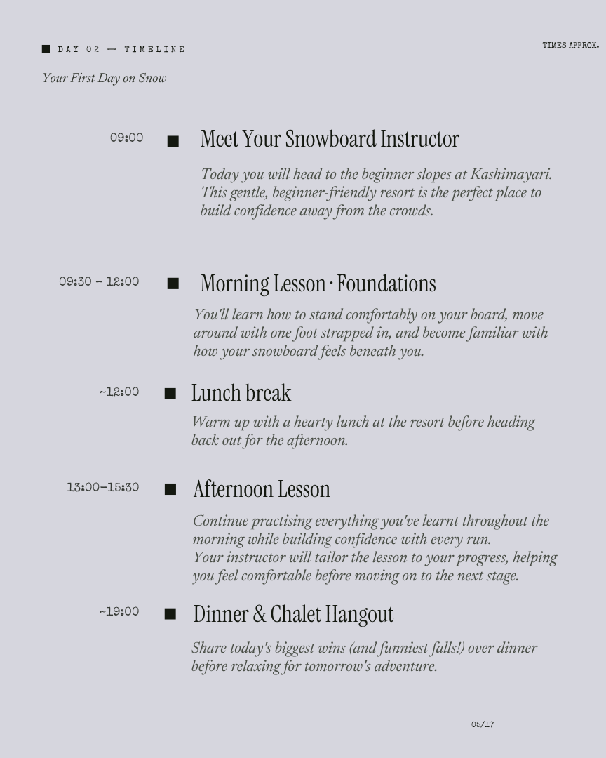 Hakuba Unlock: Beginner Snowboard itinerary page 4